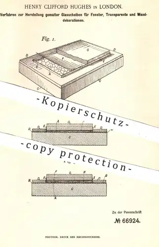 original Patent - Henry Clifford Hughes , London , 1892 , gemalte Glasscheiben für Fenster | Mosaik - Glas | Glaser !!!