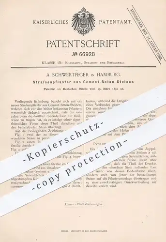 original Patent - A. Schwertfeger in Hamburg , 1892 , Straßenpflaster aus Zement - Beton - Stein | Straßen , Straßenbau