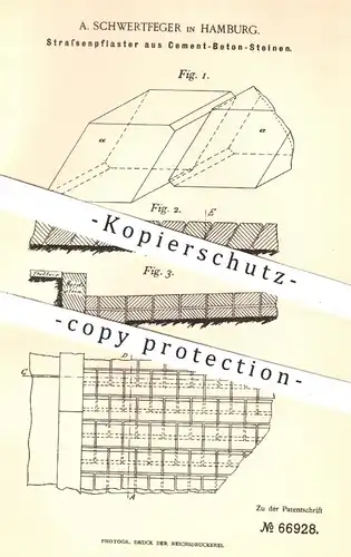 original Patent - A. Schwertfeger in Hamburg , 1892 , Straßenpflaster aus Zement - Beton - Stein | Straßen , Straßenbau