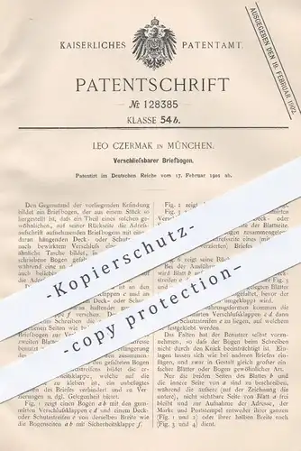original Patent - Leo Czermak in München , 1901 , Verschließbarer Briefbogen | Brief , Briefumschlag , Kuvert , Papier