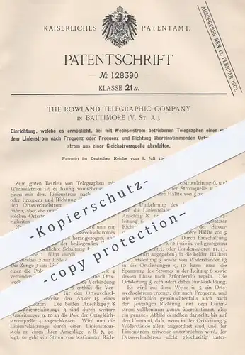 original Patent - The Rowland Telegraphic Company , Baltimore USA , 1900 , Telegraphen mit Wechselstrom | Stromerzeugung