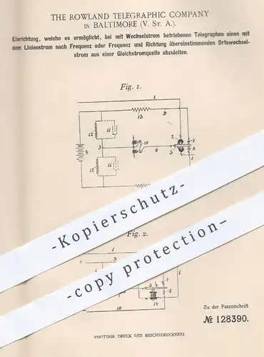 original Patent - The Rowland Telegraphic Company , Baltimore USA , 1900 , Telegraphen mit Wechselstrom | Stromerzeugung