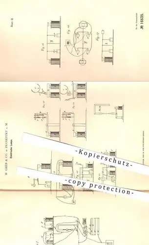 original Patent - W. Greb & Co. , Frankfurt / Main , 1881 , Elektrische Lampe | Lampen , Licht , Beleuchtung , Strom !!