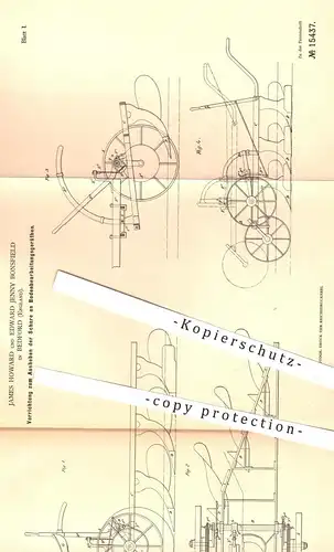 original Patent - James Howard , Edward Jenney Bonsfield , Bedford England , 1881 , Scharen am Pflug | Pflüge , Pflügen