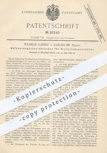original Patent - W. Lorenz , Karlsruhe , 1883 , Hinterladegeschütze | Geschütz , Waffen , Geschosse , Militär , Marine