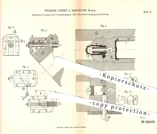 original Patent - W. Lorenz , Karlsruhe , 1883 , Hinterladegeschütze | Geschütz , Waffen , Geschosse , Militär , Marine