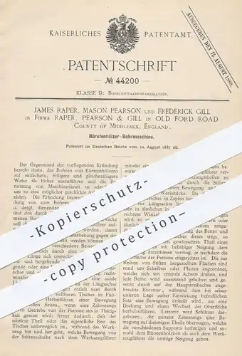 original Patent -  Raper , Pearson & Gill , Old Ford Road , Middlesex, England , 1887 , Bohrmaschine für Bürstenhölzer !