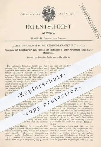 original Patent - Julius Wurmbach , Frankfurt Bockenheim , 1884 , Formtisch zum Formen von Riemenscheiben | Formerei !!