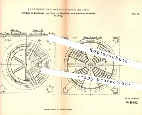 original Patent - Julius Wurmbach , Frankfurt Bockenheim , 1884 , Formtisch zum Formen von Riemenscheiben | Formerei !!