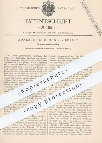 original Patent - Adalbert Chechong , Berlin , 1880 , Schnee - Schmelzmaschine | Straßenreinigung , Winterdienst !!!
