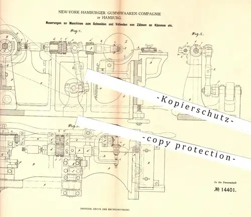 original Patent - New York - Hamburger Gummiwaren - Compagnie , Hamburg , 1880 , Behandlung der Zähne am Kamm , Kämme !!
