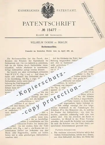 original Patent - Wilhelm Doese , Berlin , 1881 , Rechenmaschine | Rechenschieber , Rechnen , Mathematik , Schule !!!