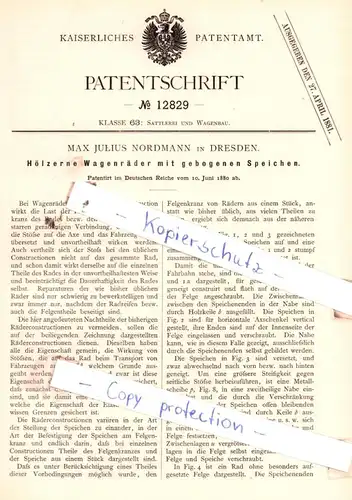 original Patent - Max Julius Nordmann in Dresden , 1880 ,  Hölzerne Wagenräder mit Speichen !!!