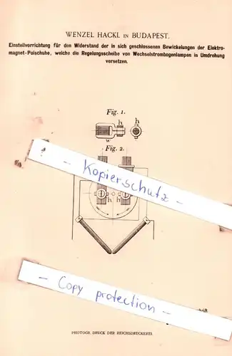 original Patent - W. Hackl in Budapest , 1900 , Einstellungsvorrichtung für Elektromagnet-Polschuhe !!!