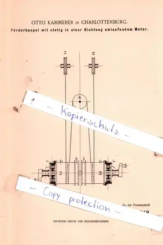 original Patent - Otto Kammerer in Charlottenburg , 1901 , Förderhaspel !!!