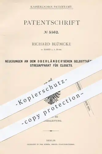 original Patent - Richard Blümcke , Essen / Ruhr , Streuapparat für Klosets | Kloset , WC , Toilette , Oberländer !!!