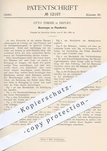 original Patent - O. Thieme , Erfurt  1880 , Pianoforte | Klavier , Klaviere , Piano , Flügel , Musik , Musikinstrumente