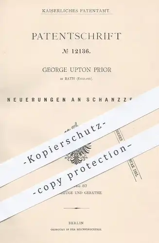original Patent - George Upton Prior , Bath , England 1880 , Schanzzeug | Werkzeug , Schaufel , Picke , Spaten , Militär