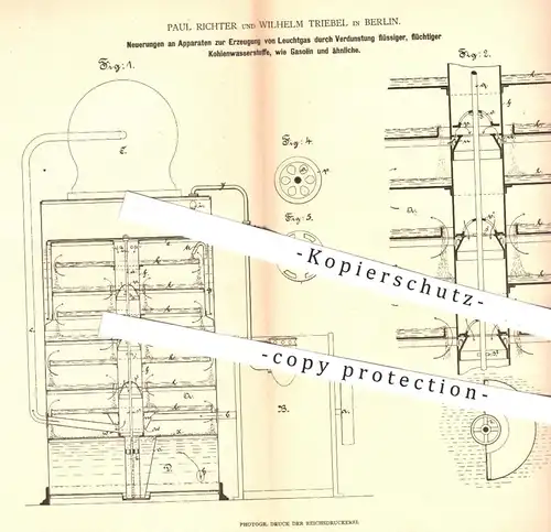 original Patent - Paul Richter , W. Triebel , Berlin , 1880 , Erzeugung von Leuchtgas | Gas , Gase , Gasolin , Licht !!!