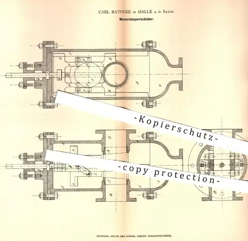 original Patent - Carl Rathcke , Halle / Saale , 1878 , Wasserabsperrschieber | Wasserleitung , Wasser Absperrschieber !