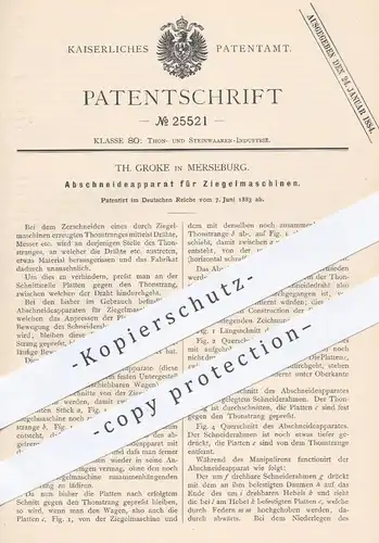 original Patent - T. Groke , Merseburg , 1883 , Abscheideapparat für Ziegelmaschinen | Ziegel , Stein , Ton , Dachdecker
