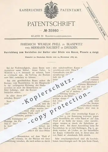 original Patent - Fr. W. Prell , Blasewitz u. H. Naubert , Dresden , 1885 , Verstellen der Stiele von Besen , Pinsel !