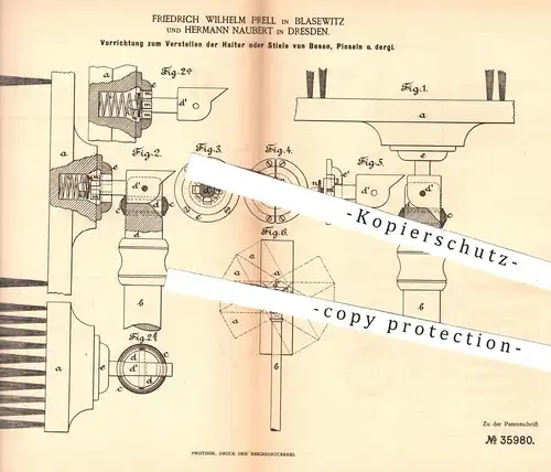 original Patent - Fr. W. Prell , Blasewitz u. H. Naubert , Dresden , 1885 , Verstellen der Stiele von Besen , Pinsel !