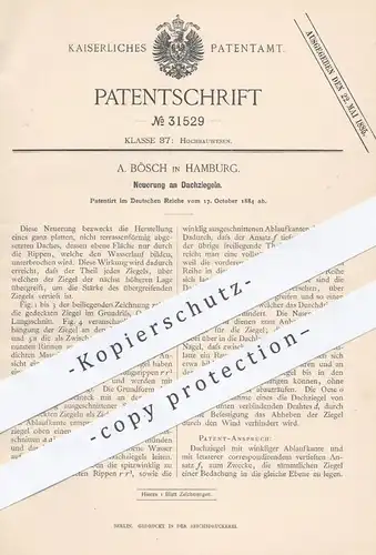 original Patent - A. Bösch in Hamburg , 1884 , Dachziegel | Dach , Ziegel , Ziegelei , Dachdecker , Tonziegel !!!
