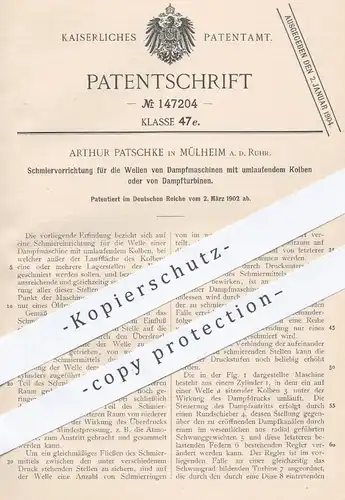 original Patent - A. Patschke , Mülheim / Ruhr  1902 , Schmiervorrichtung für Dampfmaschinen o. Dampfturbinen | Turbinen