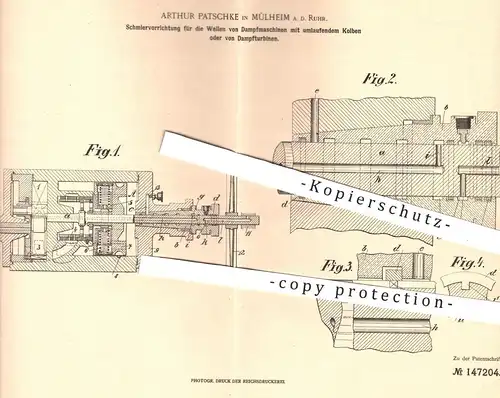 original Patent - A. Patschke , Mülheim / Ruhr  1902 , Schmiervorrichtung für Dampfmaschinen o. Dampfturbinen | Turbinen