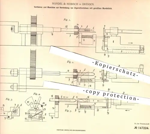 original Patent - Händel & Reibisch , Dresden , 1903 , Zigarettenhülsen mit gerolltem Mundstück | Zigaretten , Zigarren