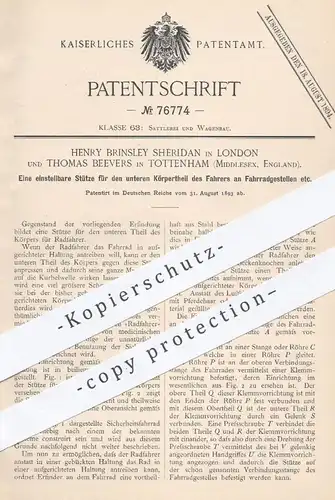 original Patent - Henry Brinsley Sheridan , London , Th. Beevers , Tottenham Middlesex England 1893 , Fahrrad - Rahmen !