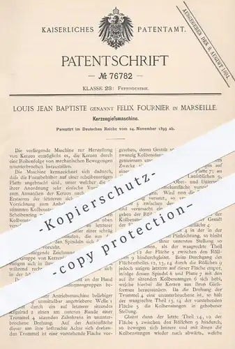 original Patent - Louis Jean Baptiste - Felix Fournier , Marseille , 1893 , Kerzengießmaschine | Kerze , Kerze , Fette !
