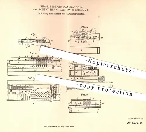 original Patent - Isidor Bertram Rosencrantz , Robert Henry Lanyon , Chicago USA , 1903 , Stimmen der Tastenintrumente !