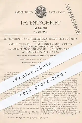 original Patent - Korbflechterei Görlitz , M. Ephraim, B. Alexander Katz , A. Pohorzeleck , Oschatz Gera | Korb , Körbe