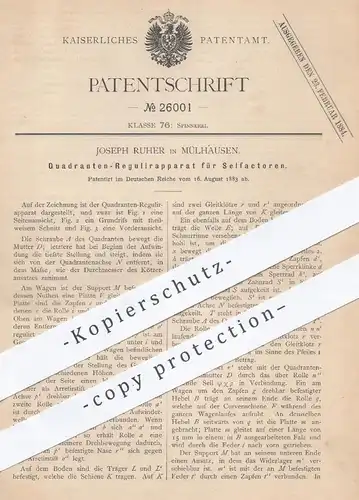 original Patent - Joseph Ruher , Mülhausen , 1883 , Quadranten - Regulierer für Selfaktoren | Spinnrad , Spinnen !!!