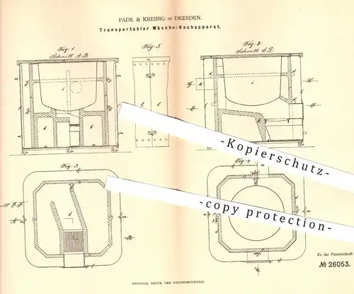 original Patent - Pade & Kreibig , Dresden , 1883 , Transportabler Wäsche - Kocher | Kochwäsche , Kochen , Herd , Ofen !