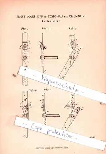 Original Patent  - Ernst Louis Ripp in Schönau bei Chemnitz , 1892 , Kettenleiter !!!