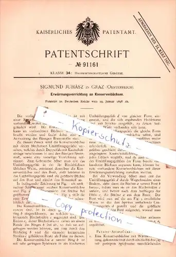 Original Patent  - S. Juhàsz in Graz , Oesterreich , 1896 , Hauswirthschaftliche Geräthe !!!