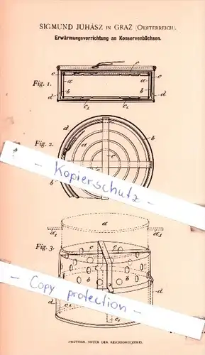 Original Patent  - S. Juhàsz in Graz , Oesterreich , 1896 , Hauswirthschaftliche Geräthe !!!