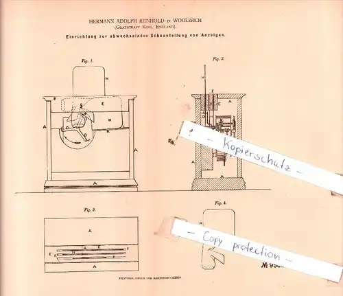 Original Patent  - Hermann Adolph Reinhold in Woolwich , 1879 ,  Schaustellung von Anzeigen !!!