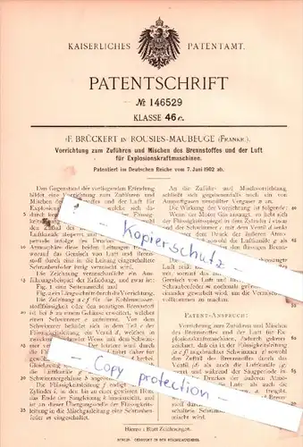 Original Patent  -  F. Brückert in Rousies-Maubeuge , Frankr. , 1902 , Mischen des Brennstoffes !!!