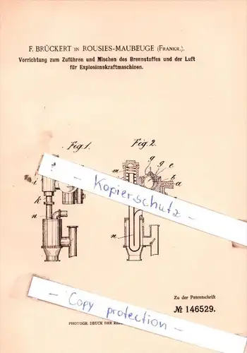 Original Patent  -  F. Brückert in Rousies-Maubeuge , Frankr. , 1902 , Mischen des Brennstoffes !!!