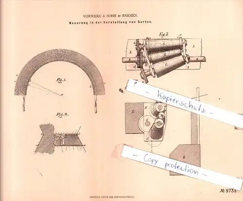 Original Patent  - Vorwerk & Sohn in Barmen , 1879 , Neuerung in der Herstellung von Gurten !!!