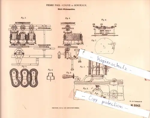 Original Patent  -  Pierre Paul Audoye in Bordeaux , 1879 , Stiefel-Wichsmaschine !!!