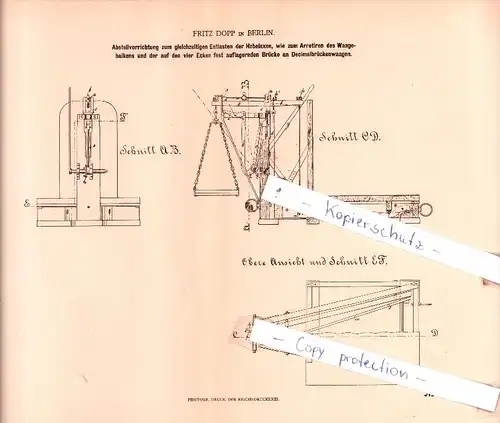 Original Patent  - Fritz Dopp in Berlin , 1879 , Entlasten der Hebelaxen !!!