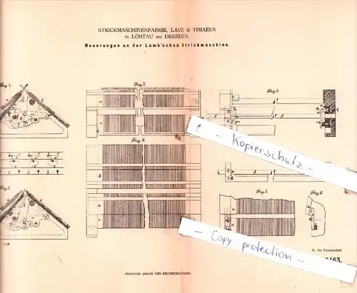 Original Patent  - Strickmaschinenfabrik, Laue & Timaeus in Löbtau bei Dresden , 1880 , !!!