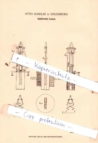 Original Patent  -  Otto Schulze in Strassburg , 1880 , Elektrische Lampe !!!