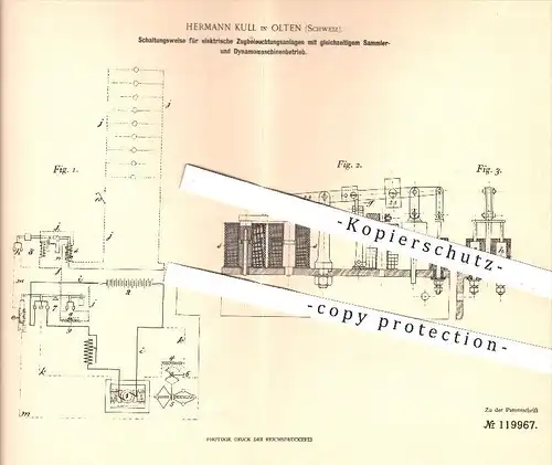 original Patent - H. Kull , Olten , Schweiz , 1900 , Schaltung für elektr. Zugbeleuchtung | Eisenbahn , Dynamo , Zug !!!