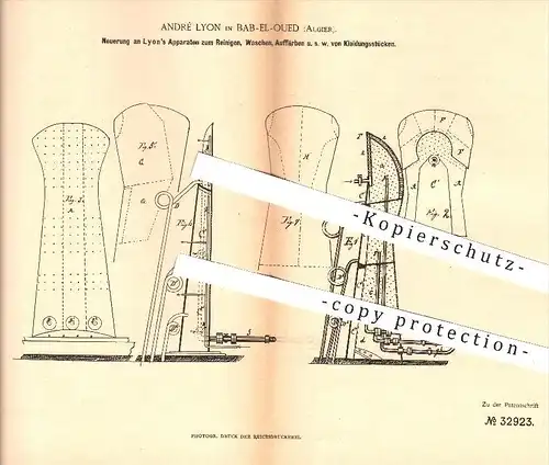 original Patent - André Lyon , Bab El Oued , Algier , 1885 , Reinigen , Waschen u. Färben von Kleidung | Dampfreiniger !